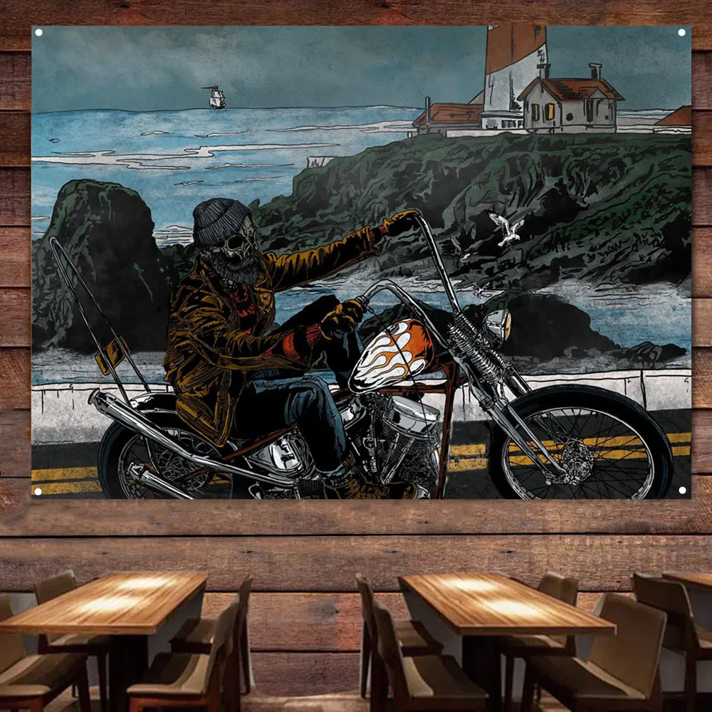 Seaside Skeleton Biker Motorcy - đánh giá và giá Auto Repair Shop Banners
