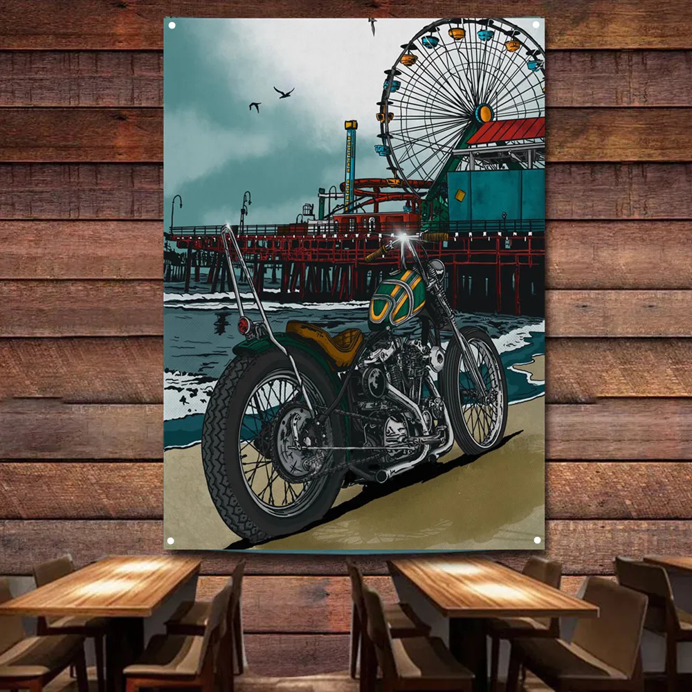Seaside Motorcycle Art Poster  - đánh giá và giá Auto Repair Shop Banners
