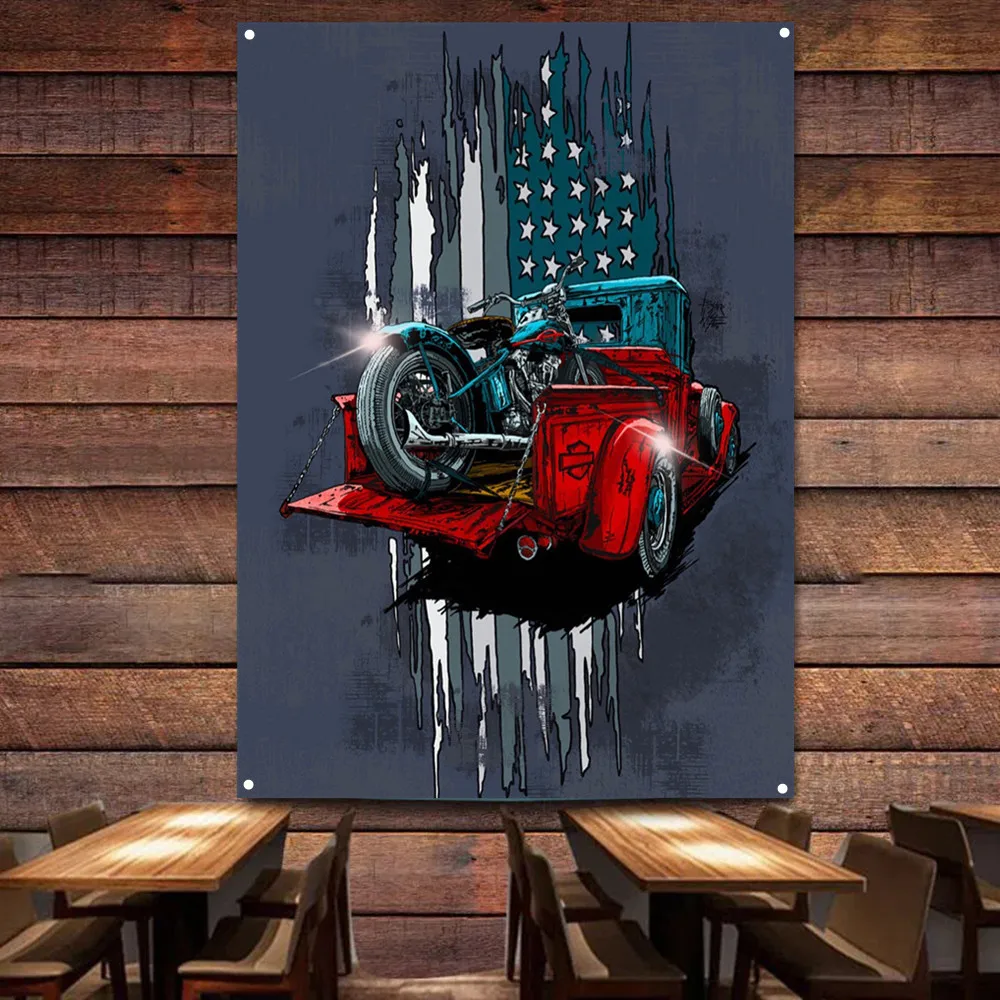 Motorcycle on Car Art Poster W - đánh giá và giá Auto Repair Shop Banners
